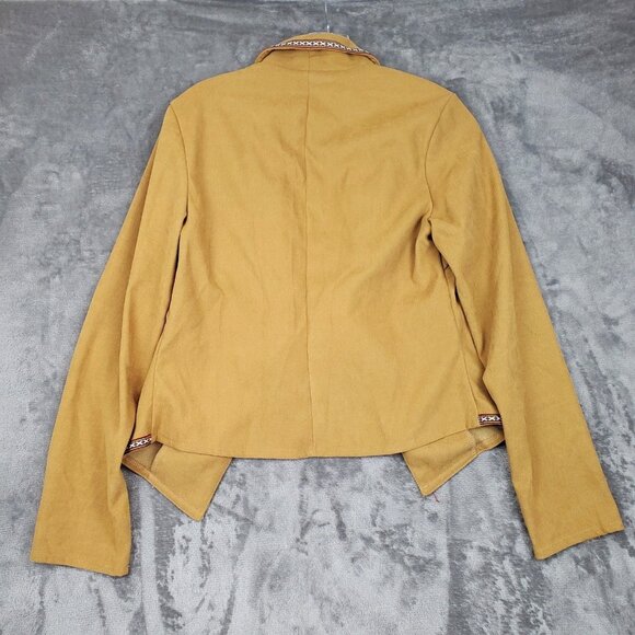 Faux Suede Camel Cardigan Wrap Jacket Western Boho Open Front Embroider Trim XS - Picture 2 of 10